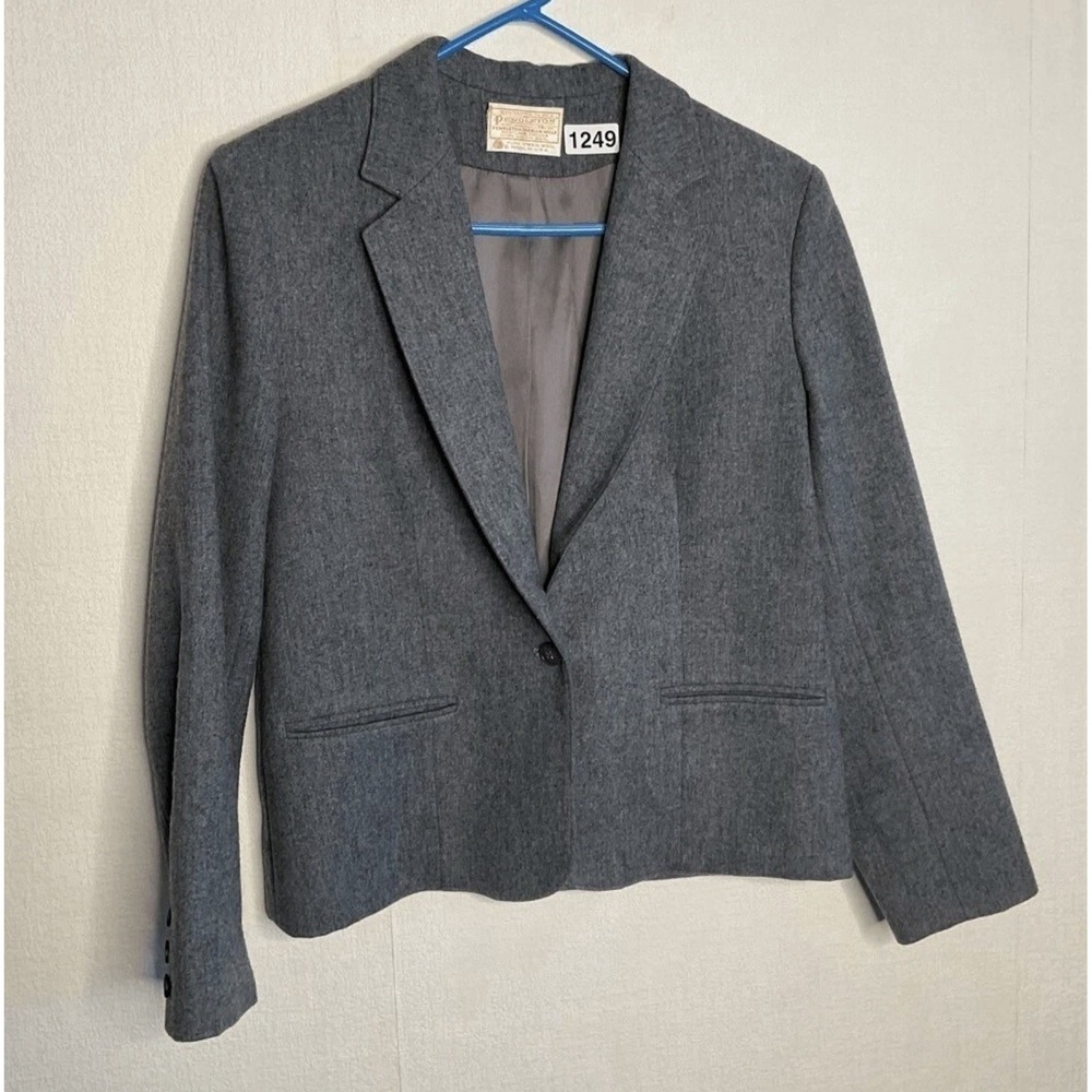 Vtg Pendleton Classic 100% Virgin Wool Blazer Sz 10 Gray Made In USA